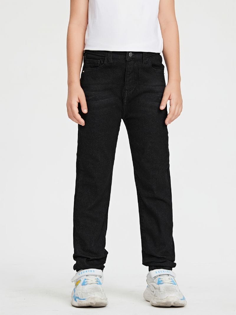 Jenter Casual Basic Solid Svart Denim Jeans Til Vinteren