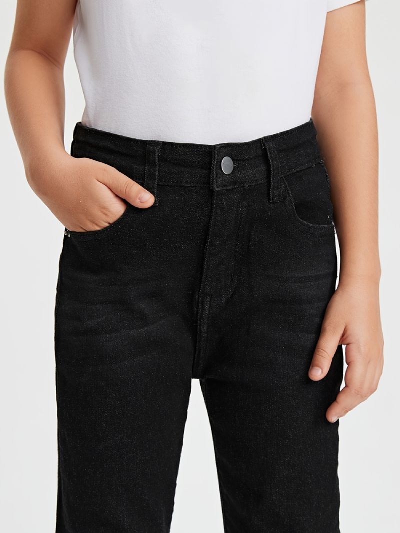 Jenter Casual Basic Solid Svart Denim Jeans Til Vinteren