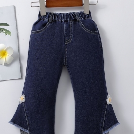 Jenter Casual Enkel Blusset Denim Jeans Med Blomst Elastisk Midje For Vinteren