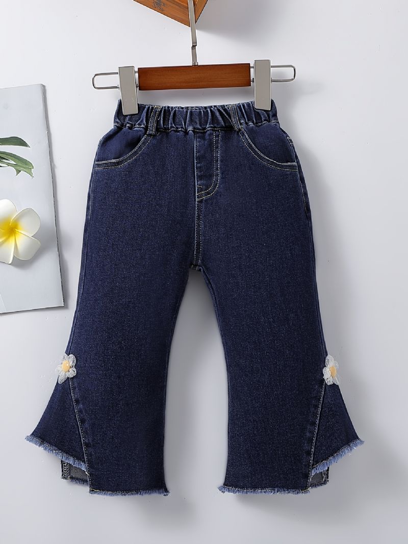 Jenter Casual Enkel Blusset Denim Jeans Med Blomst Elastisk Midje For Vinteren