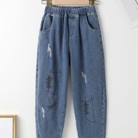 Jenter Casual Ripped Bukser Elastisk Midje Denim Jeans Klær