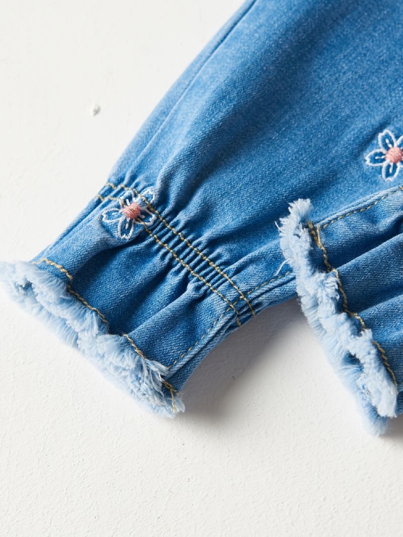 Jenter Casual Vintage Elastisk Denim Jeans Med Blomsterbroderi Til Vinteren