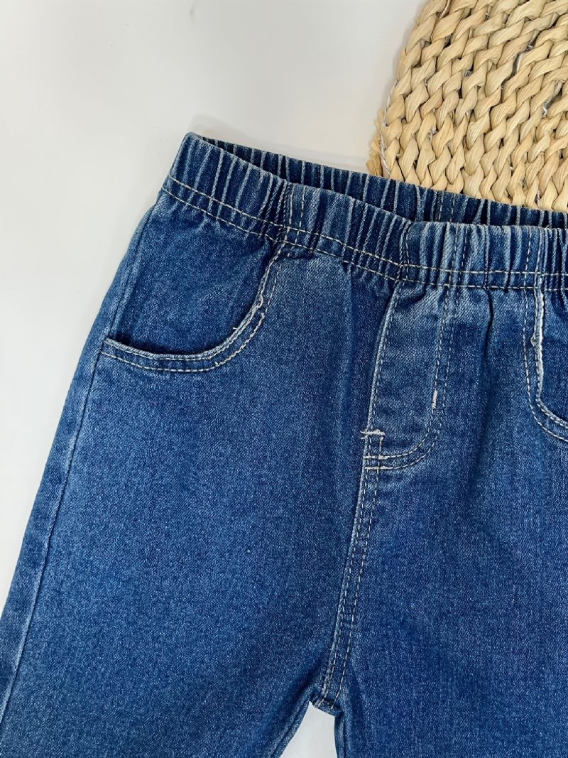 Jenter Denim & Leopard Kontrast Flared Jeans Med Elastisk Midje Barneklær