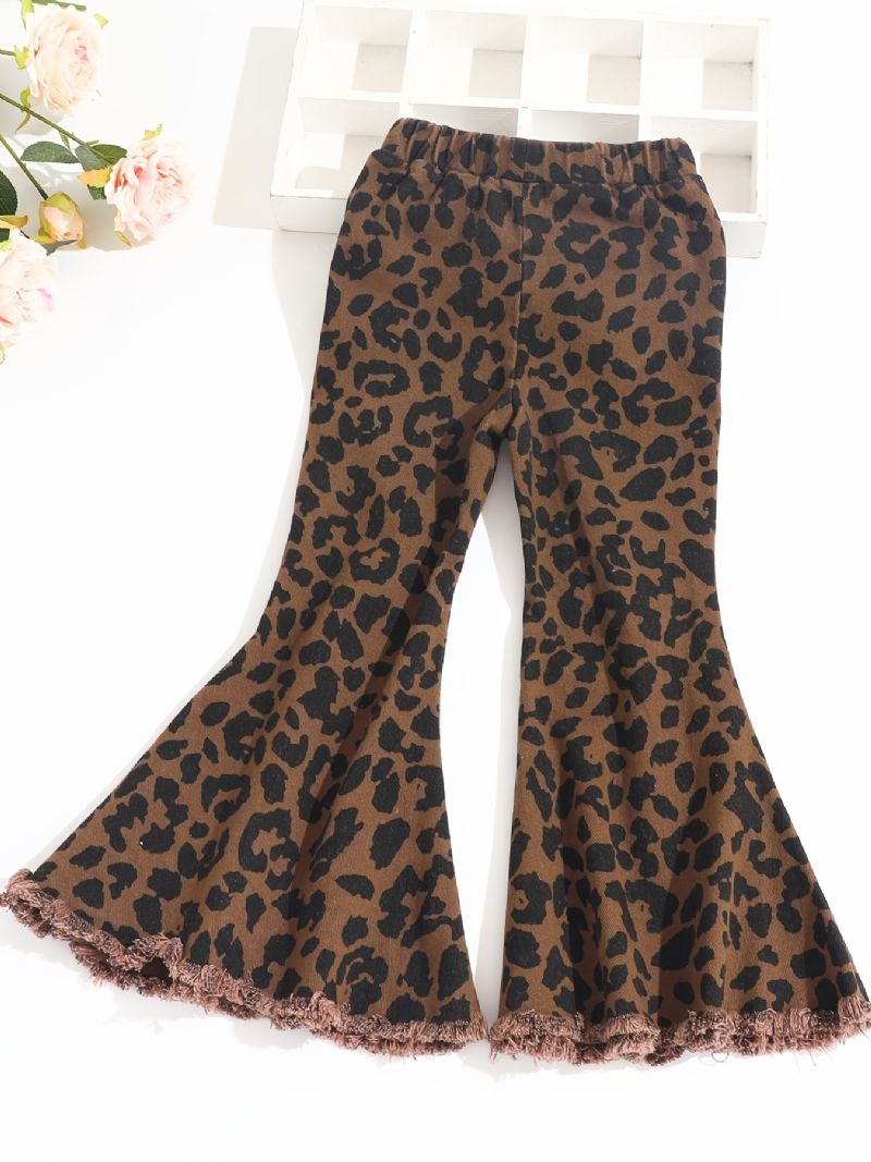 Jenter Flared Bottom Leopard Ripped Denim Jeans Barneklær Antrekk