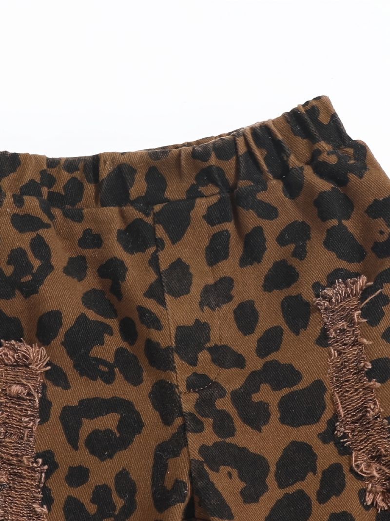 Jenter Flared Bottom Leopard Ripped Denim Jeans Barneklær Antrekk