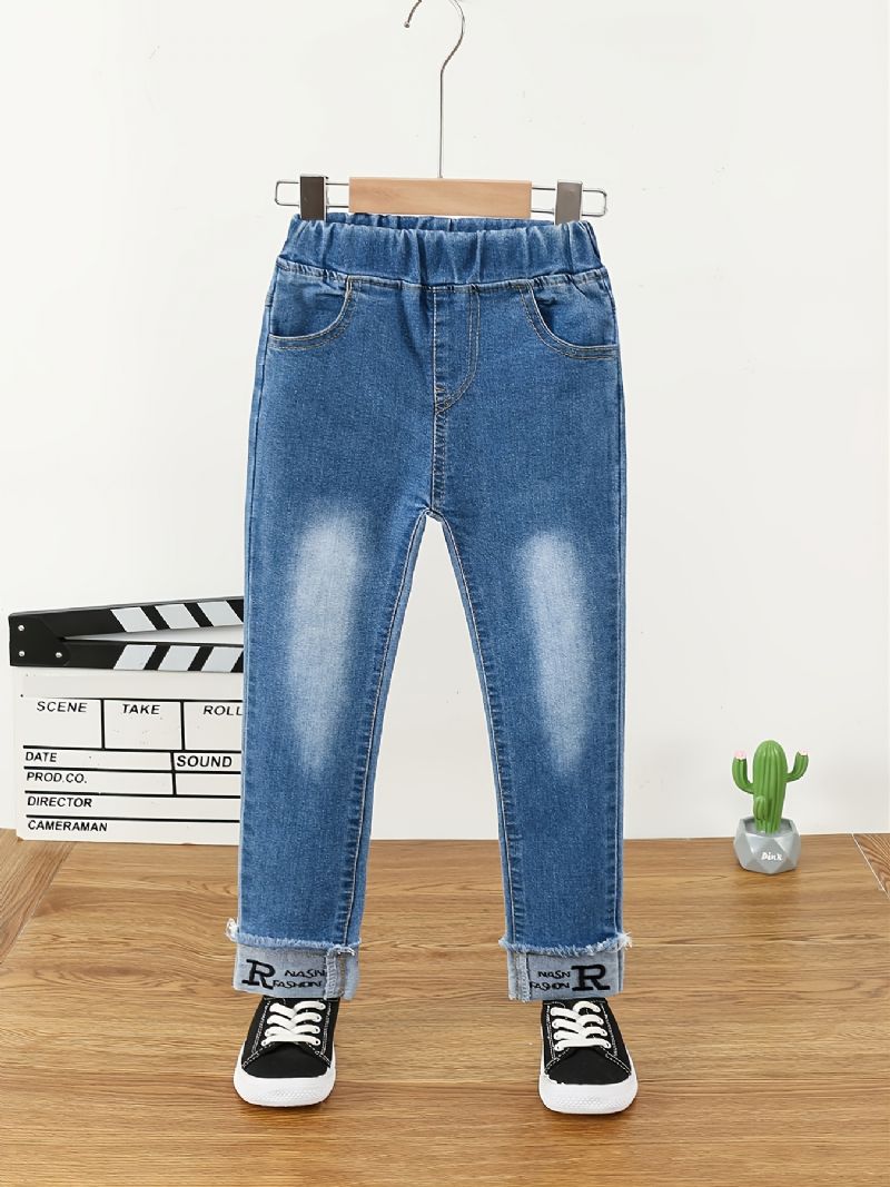 Jenter Letter Stretch Denim Casual Jeans Høst Vinter