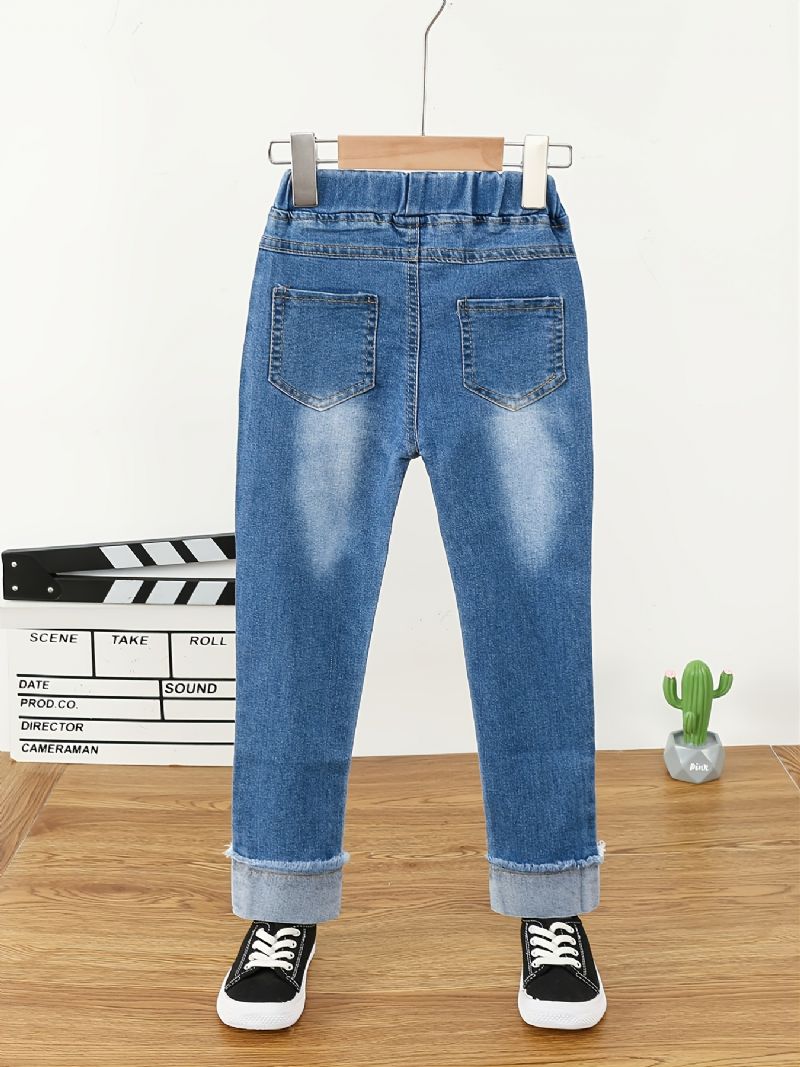 Jenter Letter Stretch Denim Casual Jeans Høst Vinter