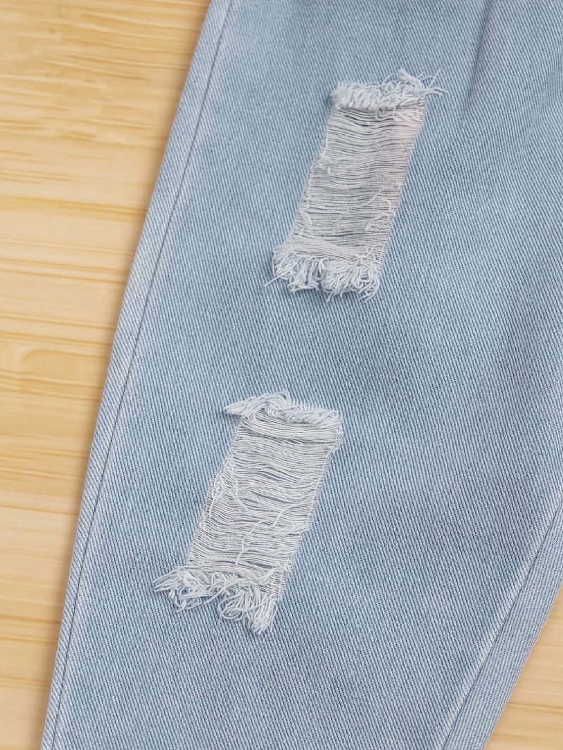 Jenter Ripped Tapered Jeans Denimbukser Med Elastisk Linning Barneklær