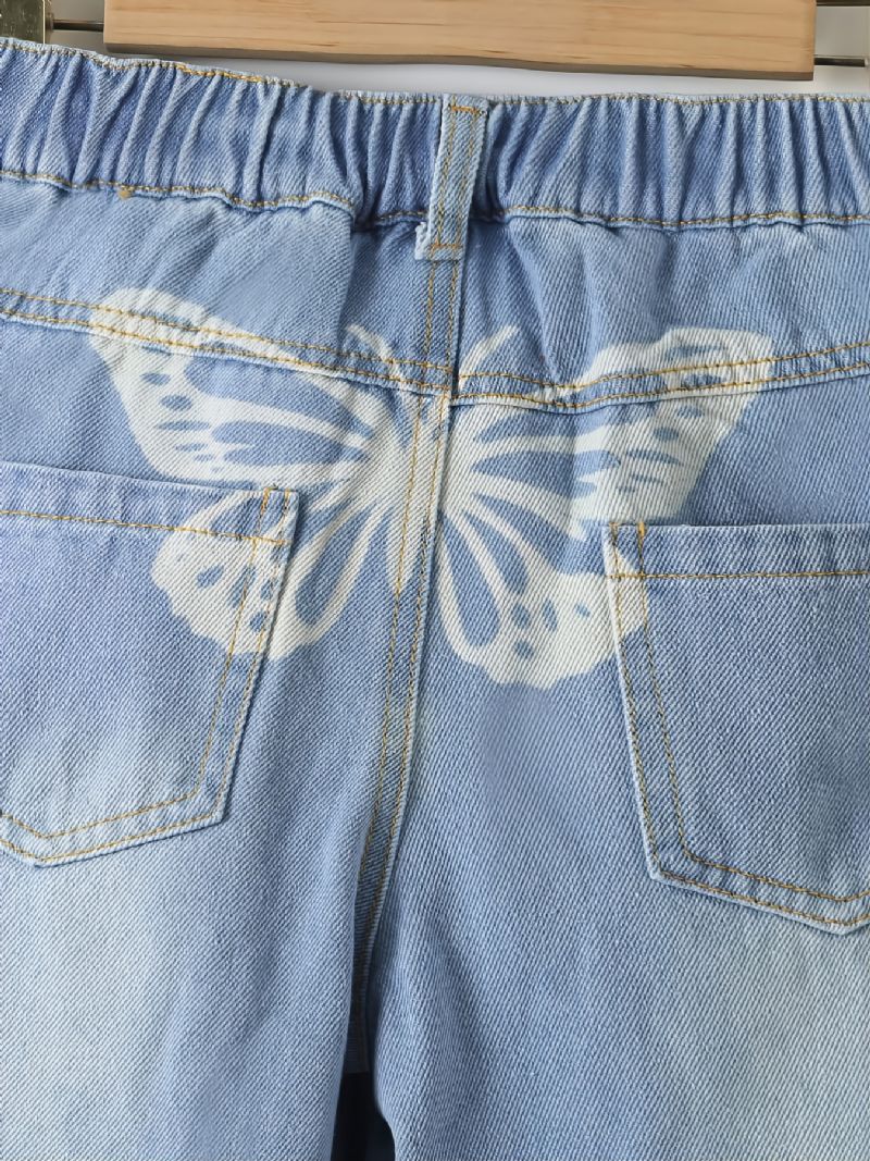 Jenter Ripped Wide Leg Butterfly Back Print Denim Jeans Barneklær