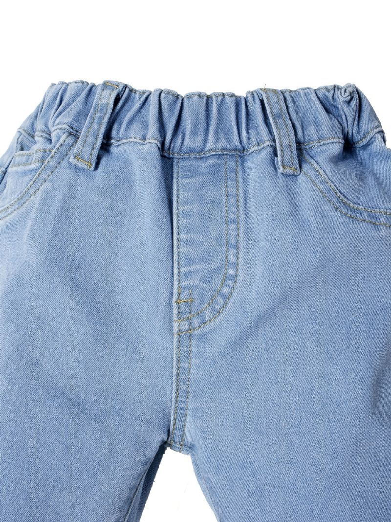 Jenter Solid Ruffle Flared Jeans Elastisk Midjebånd Dongeribukser Baby Barneklær