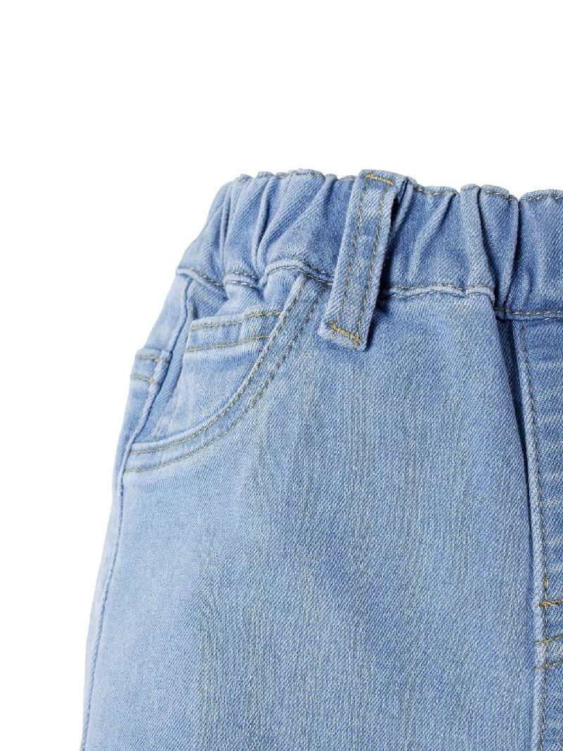 Jenter Solid Ruffle Flared Jeans Elastisk Midjebånd Dongeribukser Baby Barneklær