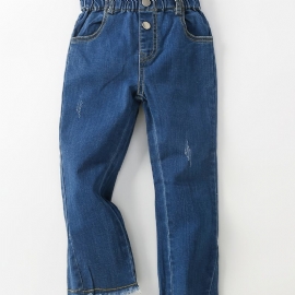 Jenter Straight Jeans Elastisk Linning For Høst Vinter Ny