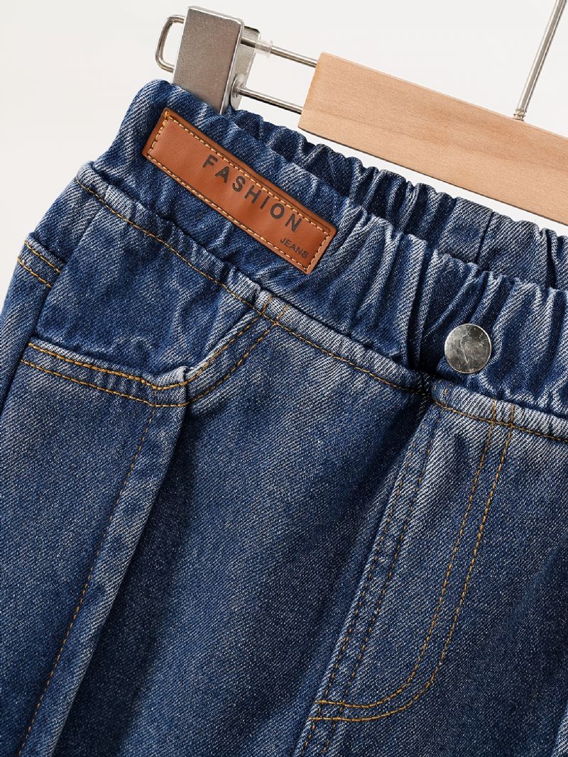 Jenter Straight Leg Jeans Casual Plysj Varm Elastisk Midje Denim Bukser Barneklær