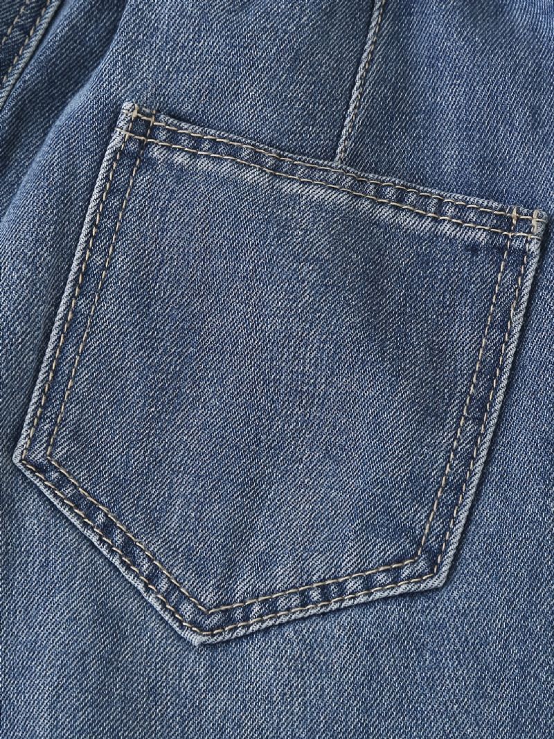 Jenter Straight Leg Jeans Solide Denimbukser Med Elastisk Linning Til Vinter Barneklær