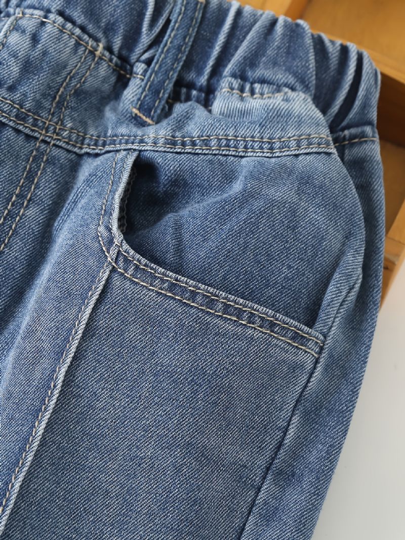 Jenter Straight Leg Jeans Solide Denimbukser Med Elastisk Linning Til Vinter Barneklær