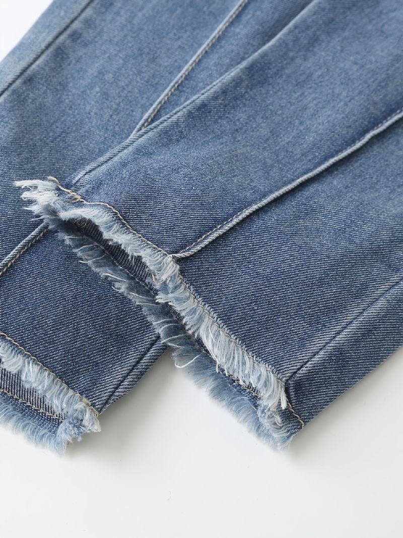 Jenter Straight Leg Jeans Solide Denimbukser Med Elastisk Linning Til Vinter Barneklær