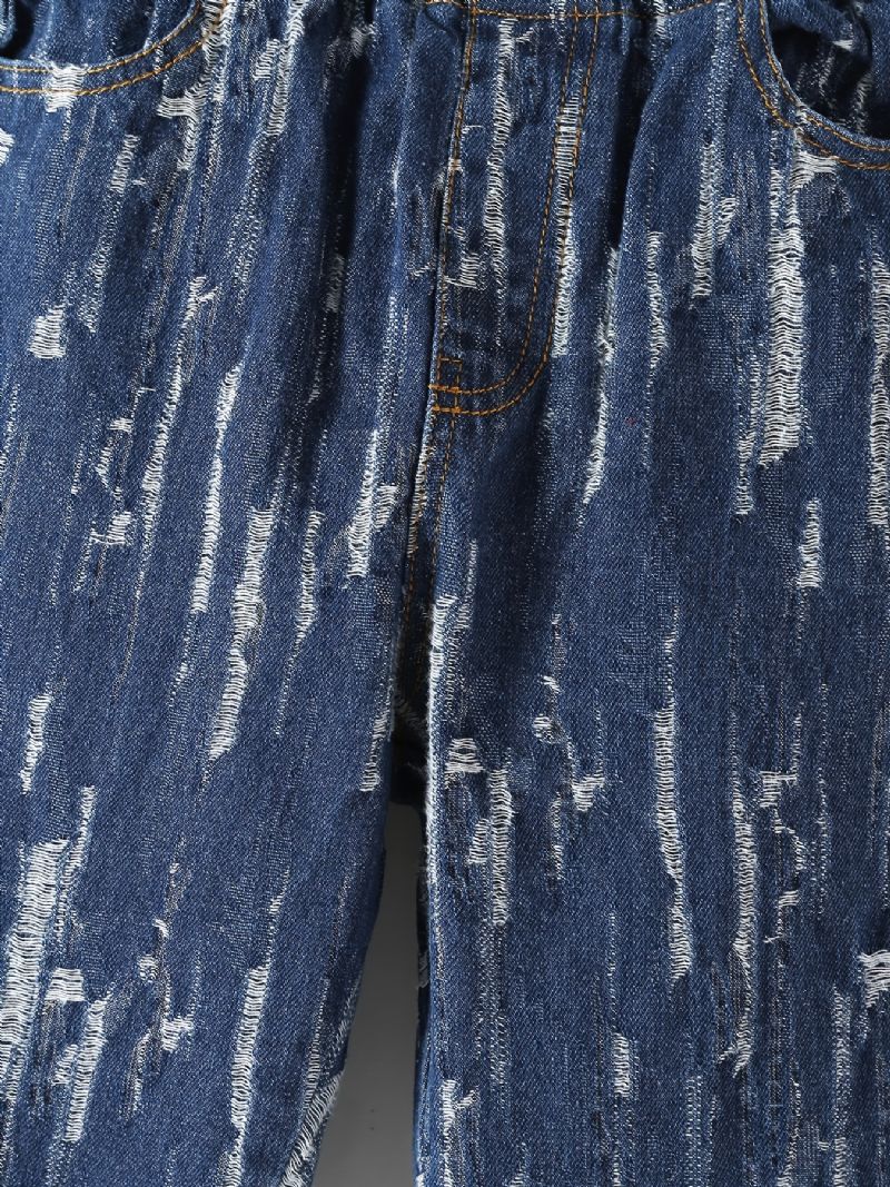 Jenter Street Style Ripped Denim Jeans Med Stretchy Midje For Vinter