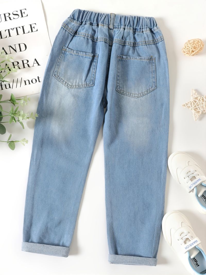 Jenter Uformell Fasjonable Jeans Med Lappet Design
