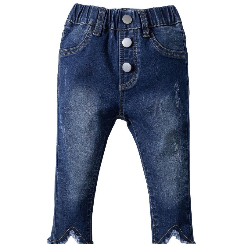 Jenter Uregelmessig Straight Leg Jeans Elastisk Midje Denim Bukser Baby Barneklær