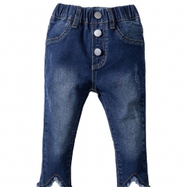 Jenter Uregelmessig Straight Leg Jeans Elastisk Midje Denim Bukser Baby Barneklær