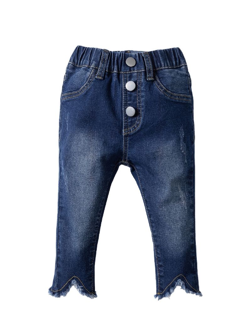 Jenter Uregelmessig Straight Leg Jeans Elastisk Midje Denim Bukser Baby Barneklær