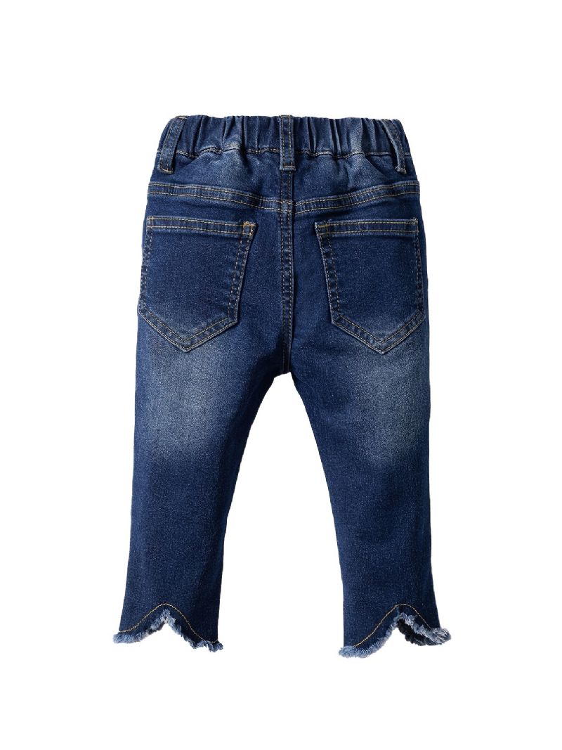 Jenter Uregelmessig Straight Leg Jeans Elastisk Midje Denim Bukser Baby Barneklær