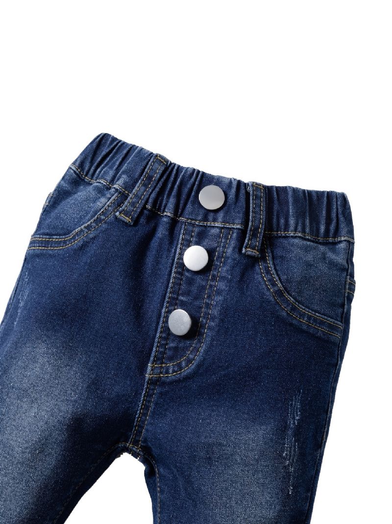 Jenter Uregelmessig Straight Leg Jeans Elastisk Midje Denim Bukser Baby Barneklær