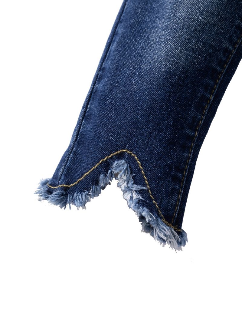 Jenter Uregelmessig Straight Leg Jeans Elastisk Midje Denim Bukser Baby Barneklær