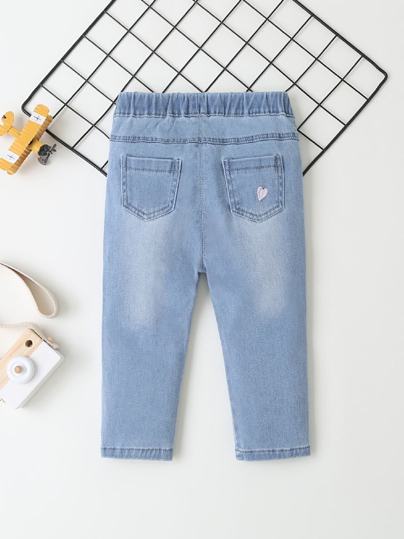 Rette Jeans For Jenter Med Hjertebroderi