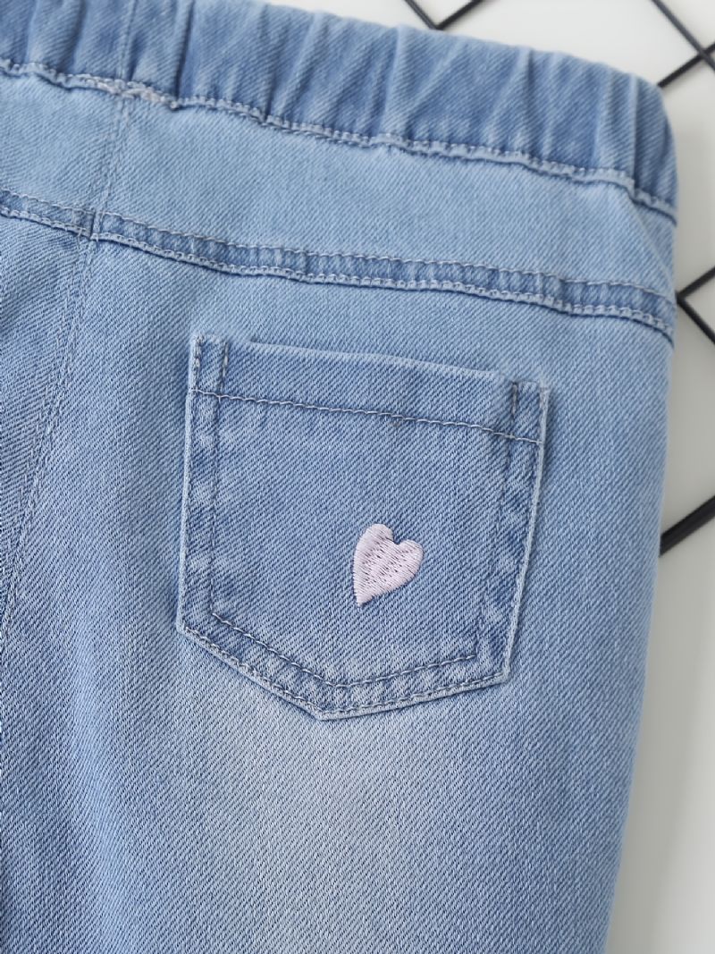 Rette Jeans For Jenter Med Hjertebroderi