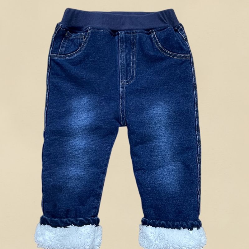 Småbarn Baby Denim Casual Jeans Fleece Tykkede Varme Bukser Gutter Jenter