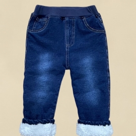 Småbarn Baby Denim Casual Jeans Fleece Tykkede Varme Bukser Gutter Jenter