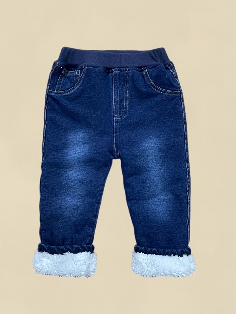 Småbarn Baby Denim Casual Jeans Fleece Tykkede Varme Bukser Gutter Jenter
