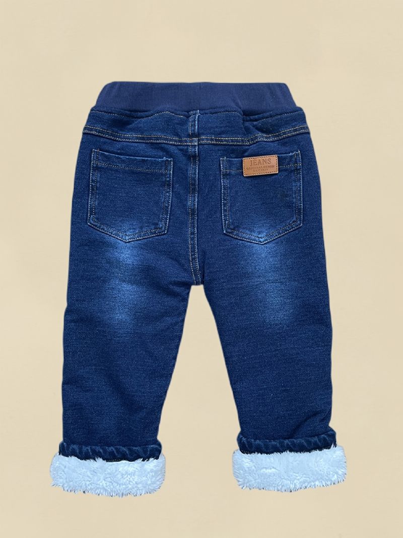 Småbarn Baby Denim Casual Jeans Fleece Tykkede Varme Bukser Gutter Jenter