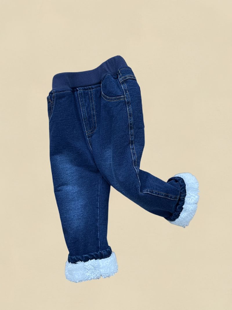 Småbarn Baby Denim Casual Jeans Fleece Tykkede Varme Bukser Gutter Jenter