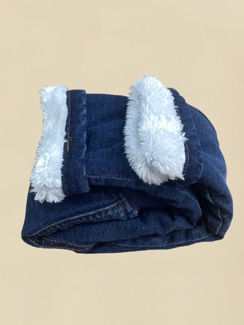 Småbarn Baby Denim Casual Jeans Fleece Tykkede Varme Bukser Gutter Jenter