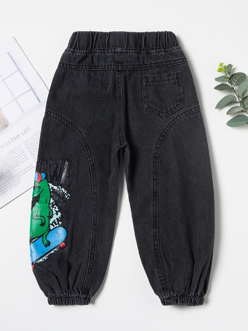 Småbarn Gutter Dinosaur Grafisk Casual Jeans Elastisk Midjebånd Dongeribukser