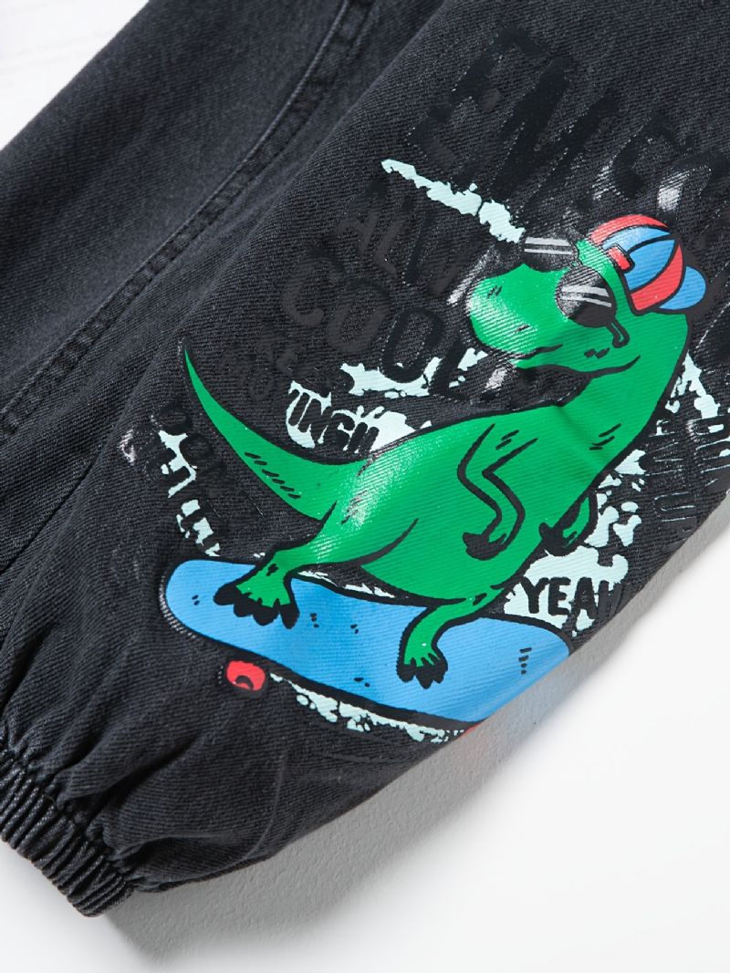 Småbarn Gutter Dinosaur Grafisk Casual Jeans Elastisk Midjebånd Dongeribukser