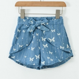 Småbarn Jenter Butterfly Print Denim Shorts