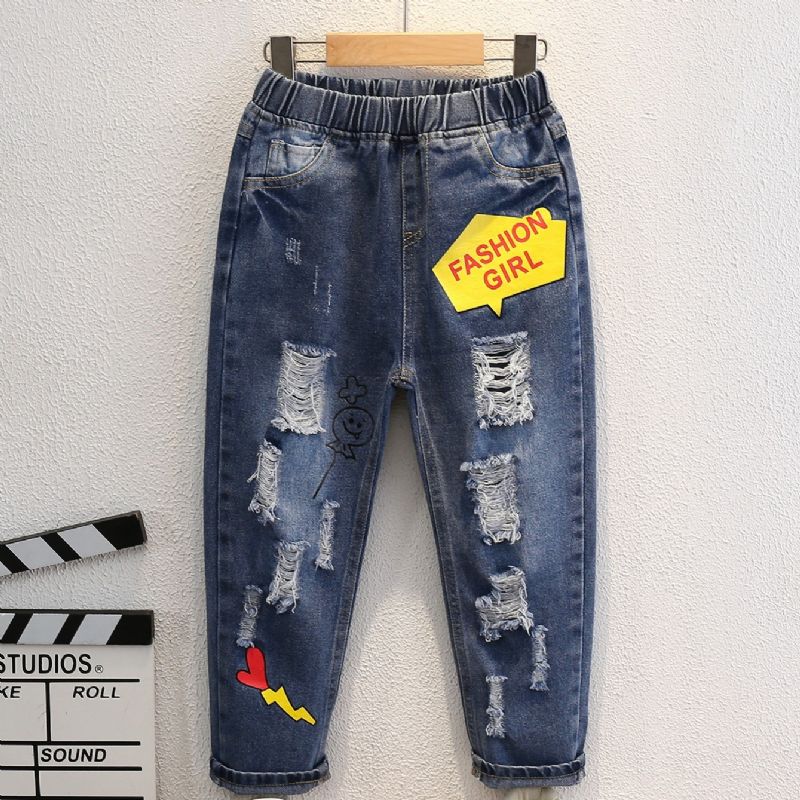 Småbarn Jenter Ripped Print Jeans