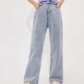 Sommerfugletrykk For Kvinner Med Høy Midje Knapp Fly Straight Leg Jeans Jente I Y2k-stil