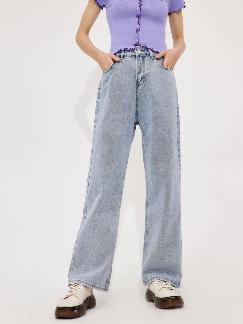 Sommerfugletrykk For Kvinner Med Høy Midje Knapp Fly Straight Leg Jeans Jente I Y2k-stil