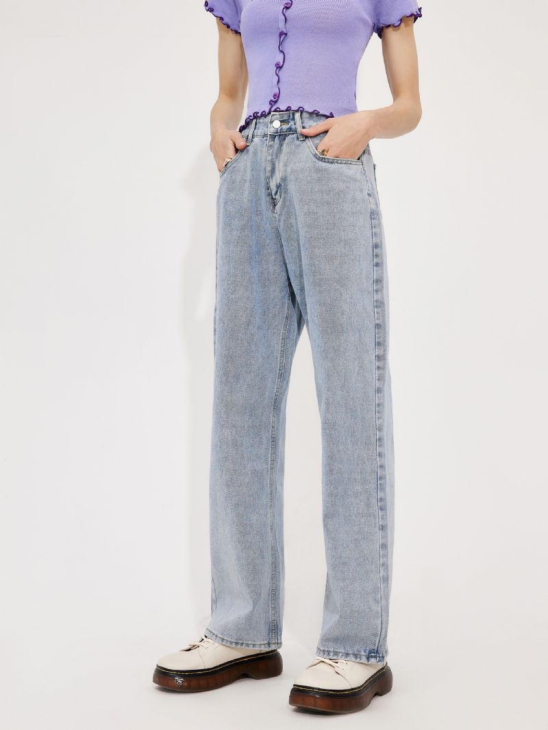 Sommerfugletrykk For Kvinner Med Høy Midje Knapp Fly Straight Leg Jeans Jente I Y2k-stil