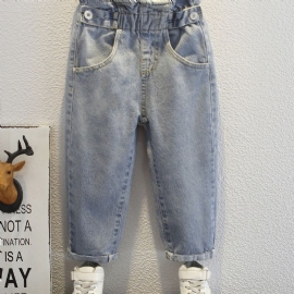 Uformelle Jeans Med Teksturert Blå Denim For Jenter
