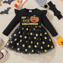 2 Stk Halloween Baby Jenter Print Dress & Pannebåndsett