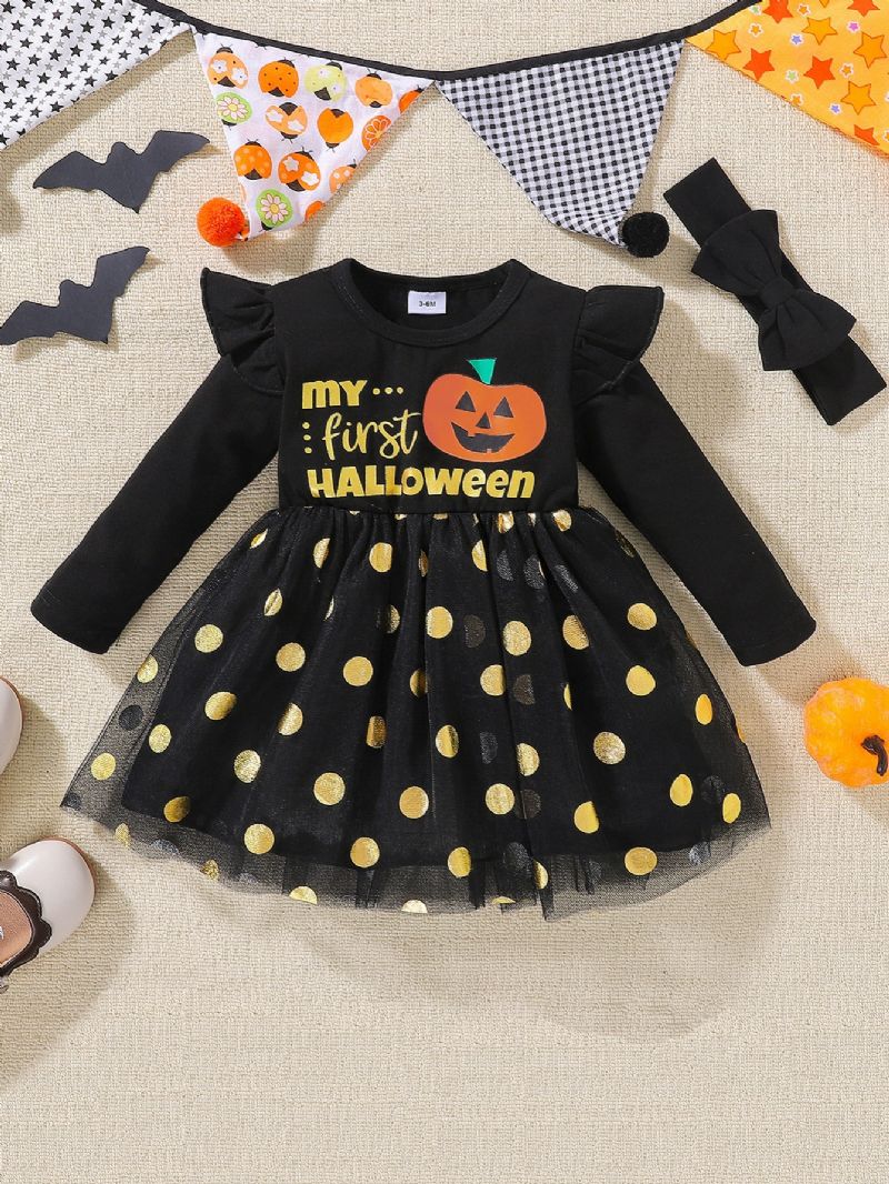 2 Stk Halloween Baby Jenter Print Dress & Pannebåndsett