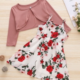 2 Stk Jenter Flower Print Dress & Langermet Skjorte