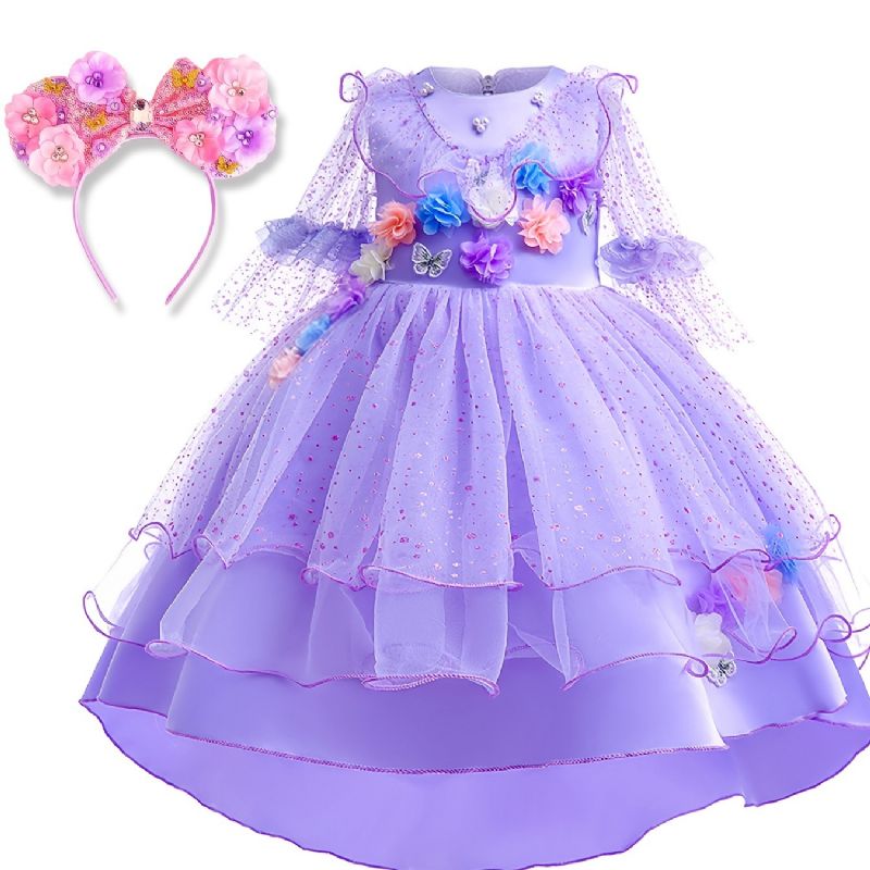 2stk Jenter Purple Flower Party Dress & Pannebånd