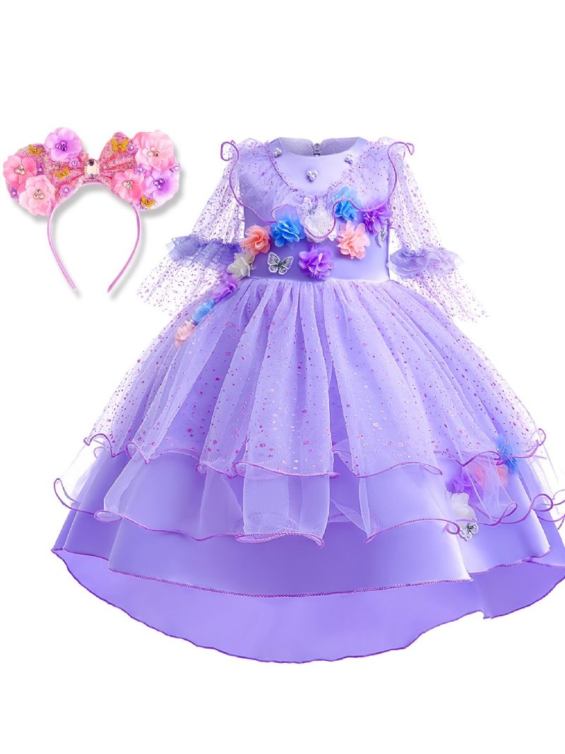 2stk Jenter Purple Flower Party Dress & Pannebånd