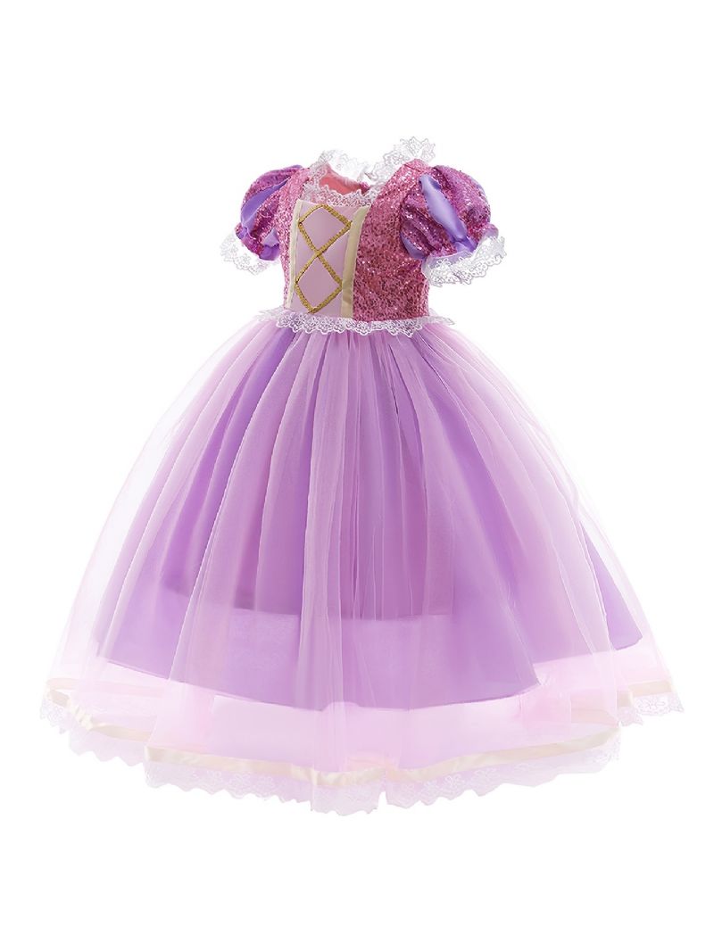 6 Stk Jenter Rapunzel Lilla Prinsessekjole Kostyme Smykker Og Blomsterflette Hårbånd Til Julaftensfest Bursdag Barneklær